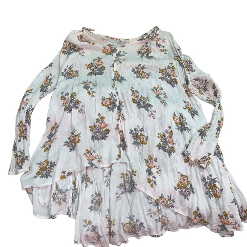 Free People Floral Long Sleeve Dress - White and Pink
